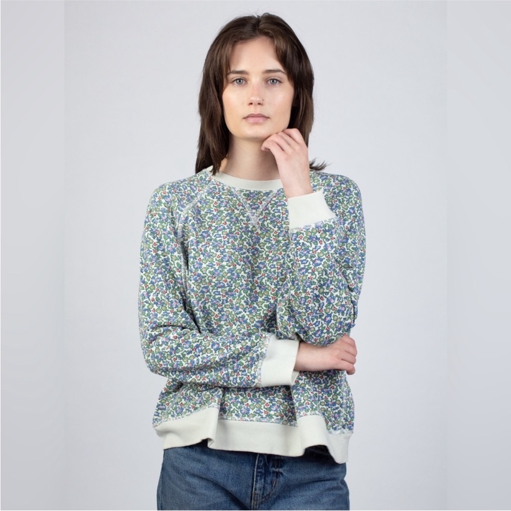 THE GREAT. Sz 0 Oversized CREAM FIELD FLORAL SLOUCH SWEATSHIRT